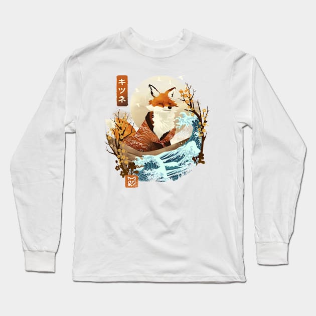 The Great Wave Fox Long Sleeve T-Shirt by DANDINGEROZZ